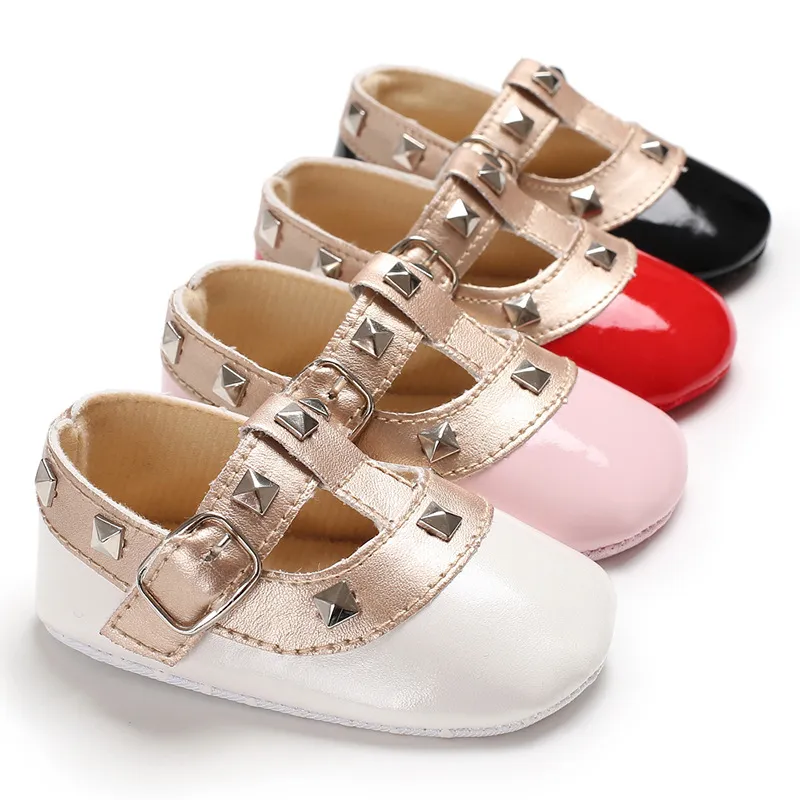 Babymeisjes eerste wandelaars peuter pasgeboren pu lederen schoenen katoen zool baby spring klinknagel prinses schoenen