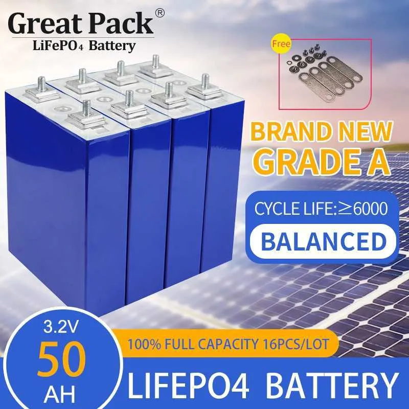 100% 풀 용량 16PCS 3.2V 50AH 충전식 배터리 셀 LIFEPO4 브랜드 새로운 등급 A Lithiun 이온 태양 광 발전 은행 RV