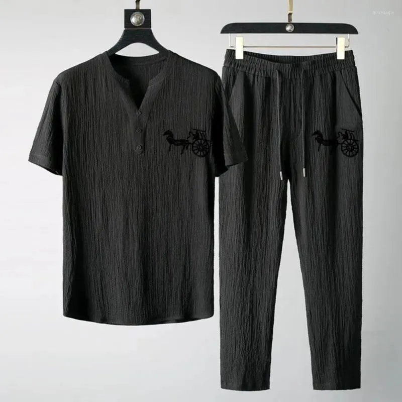 Gym odzież 1 zestaw Sportswear Trendy męskie guziki krótkiego rękawu dekolty koronkowy strój do codziennego noszenia mężczyzn