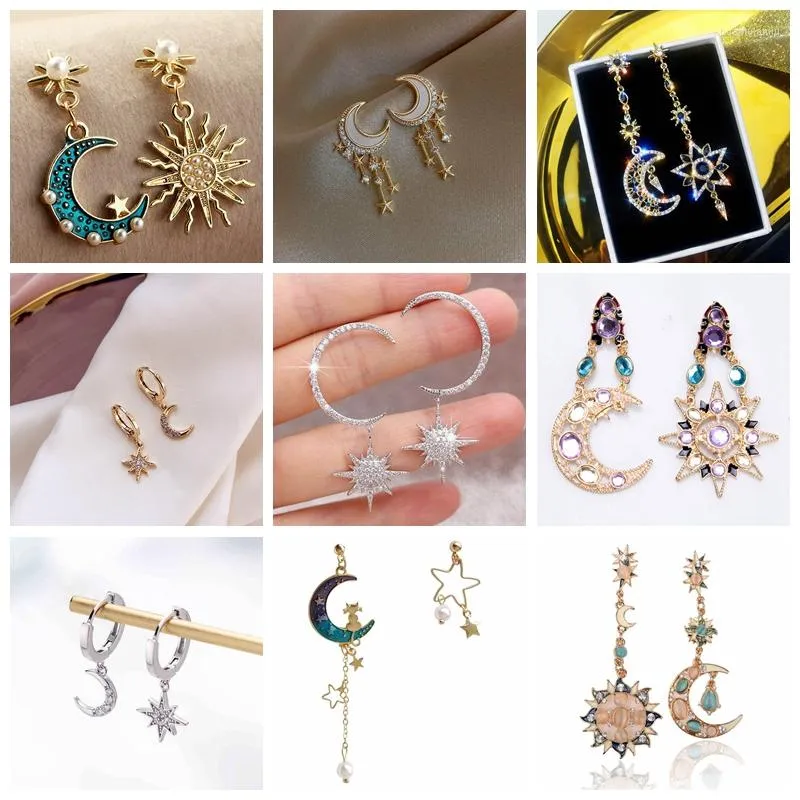 Boucles d'oreilles pendantes femmes tempérament à la mode soleil lune étoile cubique zircone goutte concepteur brillant oreille anneaux mariage charme bijoux cadeau