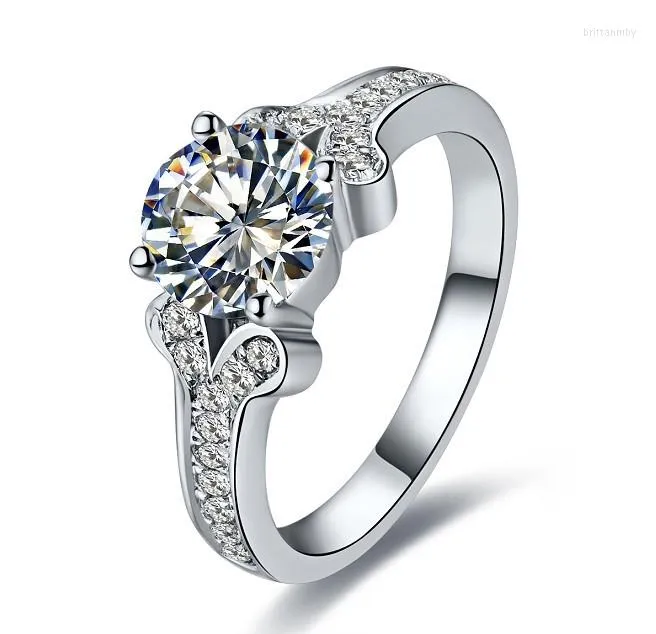Küme halkaları katı 14K beyaz altın AU585 nişan yüzüğü 1CT Moissanite Diamond Women D Renk VVS1 Sertifikalı Güzel Mücevher