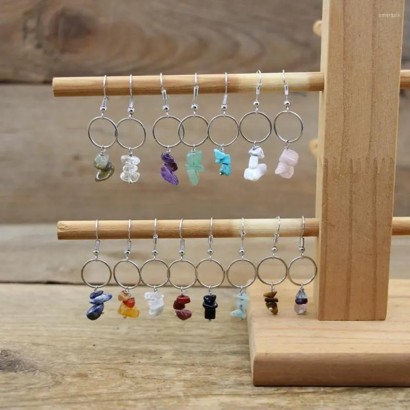 Dangle Earrings Raw Crystal Quartz Chips Bohemia Hoop Earring Natural Stone Fluorite Gravel Reiki Hook Eardrop Women Jewelry Gifts QC7049