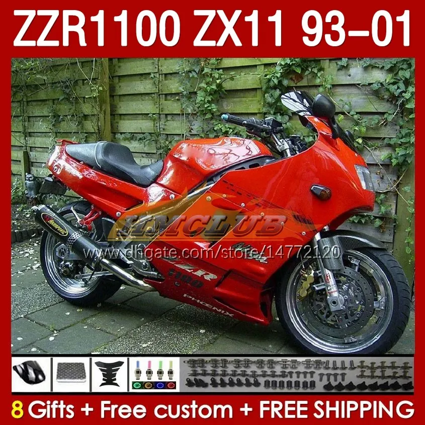 Bodys Kit voor Kawasaki All Gloss Red Ninja ZX-11 R ZZR1100 ZX-11R ZZR 1100 CC ZX11 ZX 11 R 11R 165NO.45 ZX11R 93 94 95 96 01 ZZR-1100 1997 1997 1998 1998 1999 2000 2001