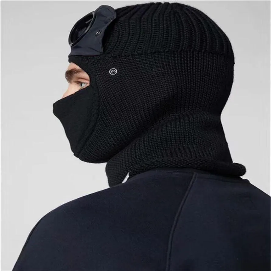 Two lens windbreak hood beanies outdoor cotton knitted windproof men face mask casual male skull caps hats black grey army green high q327s