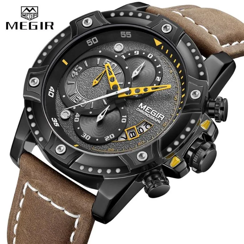 Mens Watch Fashion Chronograph Sport Quartz Men Leather Casual Waterproof Clock Male Military Date Wrist Wristwatches193T