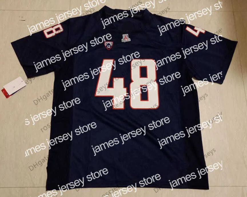 Vêtements de football universitaire américain NCAA Arizona Wildcats # 68 Tedy Bruschi 48 Rob Gronkowski 42 Brooks Reed 27 Lance Briggs Bleu marine R201l