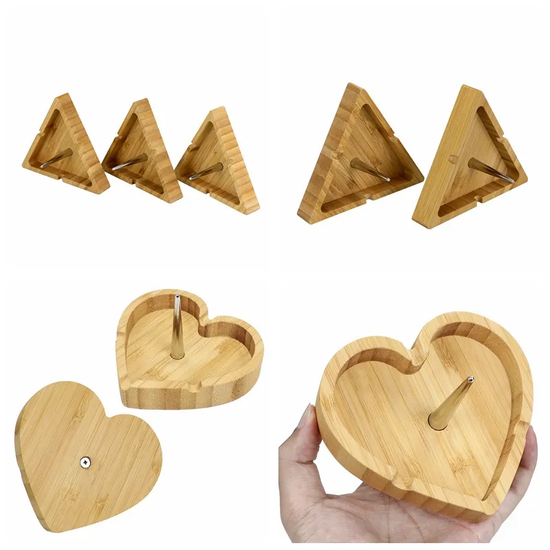 Triangle Heart Style Natural Bamboo Wood Ashtrays Dry Herb Tobacco Cigarette Holder Filter Bowl Bracket Ash Soot Container Glass Bong Hookah Shisha Smoking Tool