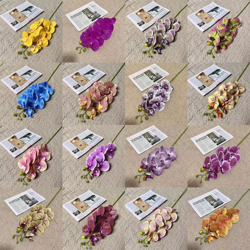 3D kelebek orkide 7 kafa/paket sahte çiçekler ev perdelik duvar düğün dekorasyonu Noel diy yapay phalaenopsis dekor