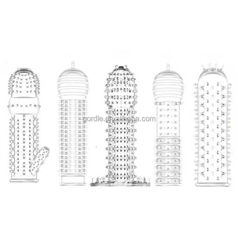 エクステンション5 PCSメンペニスカバー延長遅延射精再利用可能なフィンガーリングセットアダルトセックスおもちゃ677m