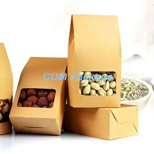 Wholesale 10*21.5*6cm Kraft Paper Box With Clear Window DIY Gift Packaging Food Storage Packing Oragan Bag For Snack  Nuts