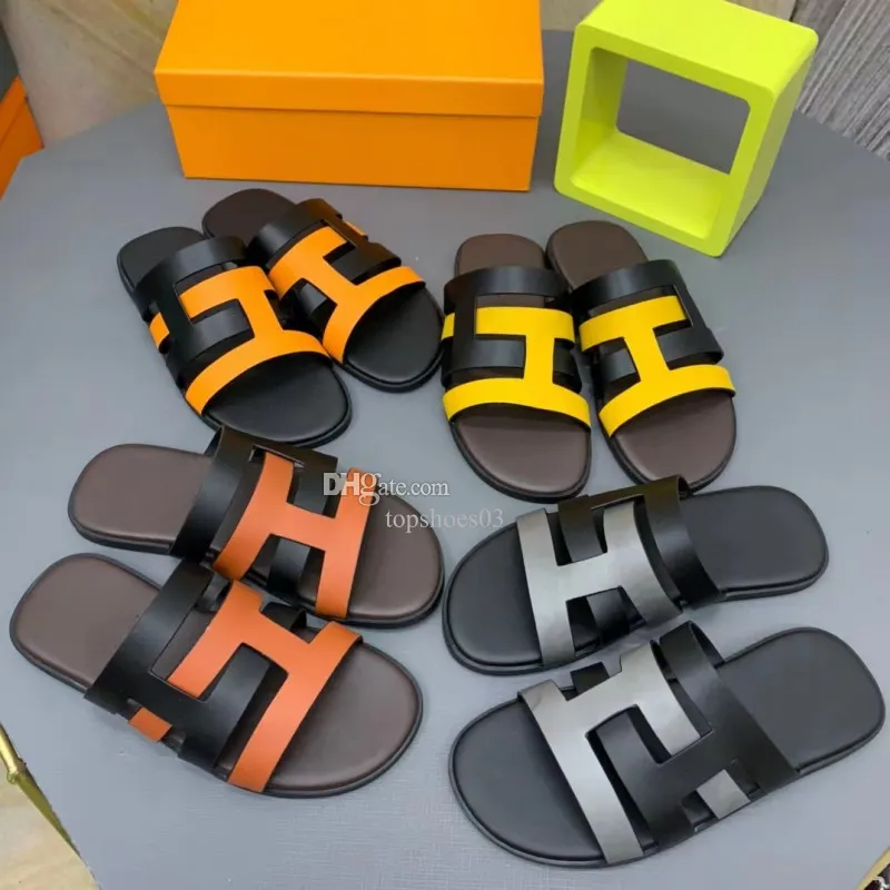Pantofole estive classiche scarpe da uomo di marca di lusso nuove scarpe firmate di moda 5A scarpe da esterno in vera pelle arancione nero grigio giallo cinghie di colore misto chiaro