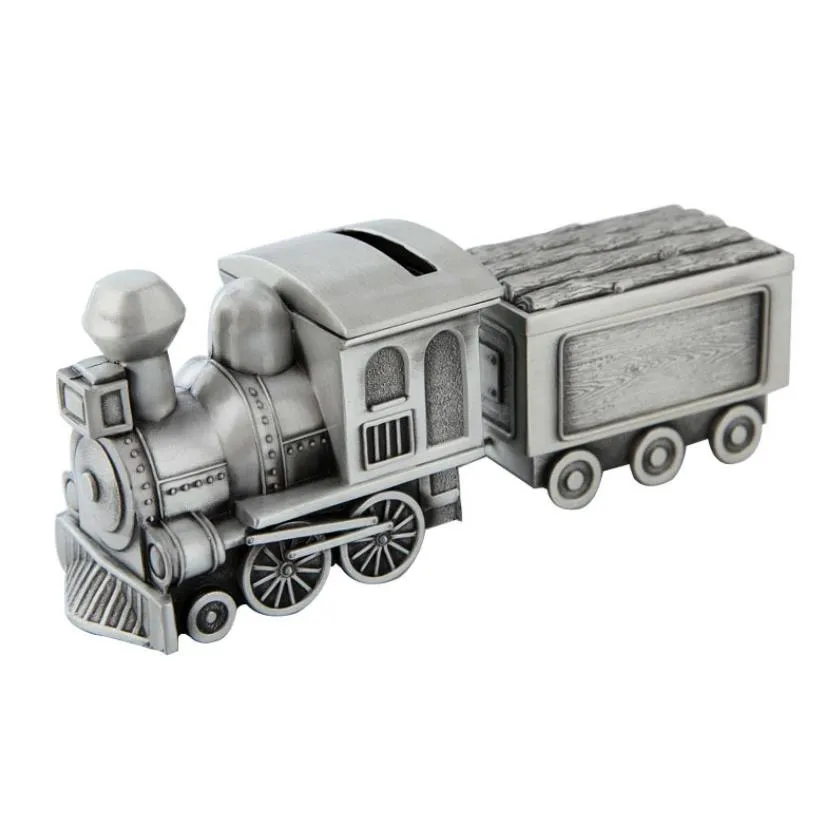 Train Money Bank Box Diecast Model Cars Piggy Banks Locomotive Loco Railway Alloy Coin opslagcase Gravure Kinderen Verjaardagsfeestje Geschenk voordeel