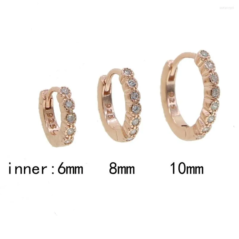 Orecchini a cerchio 925 Sterling Silver Minimal Round Cubic Zircon Circle Orecchino Mini Ear Bone Buckle 6mm 8mm 10mm Gioielli femminili alla moda sottili