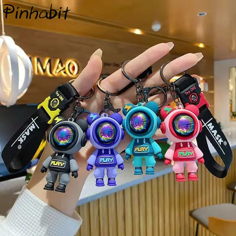 Keychains Lanyards PVC Bear Shape Cartoon Key Chain Perfect Exquisite Keyring Acrylic Animal Anti Lost Holder Daily Car Jewelry Accessories Gift 230103