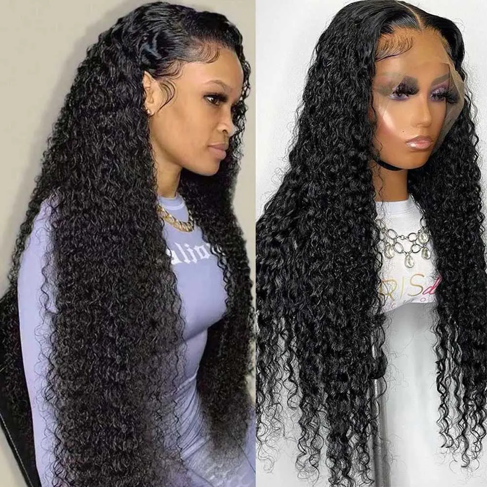 Hot Lace Wigs Kryssma Black Long Kinky Curly Synthetic Front for Women Pre Plucked with Baby Hair High Temperature Resistant 221216