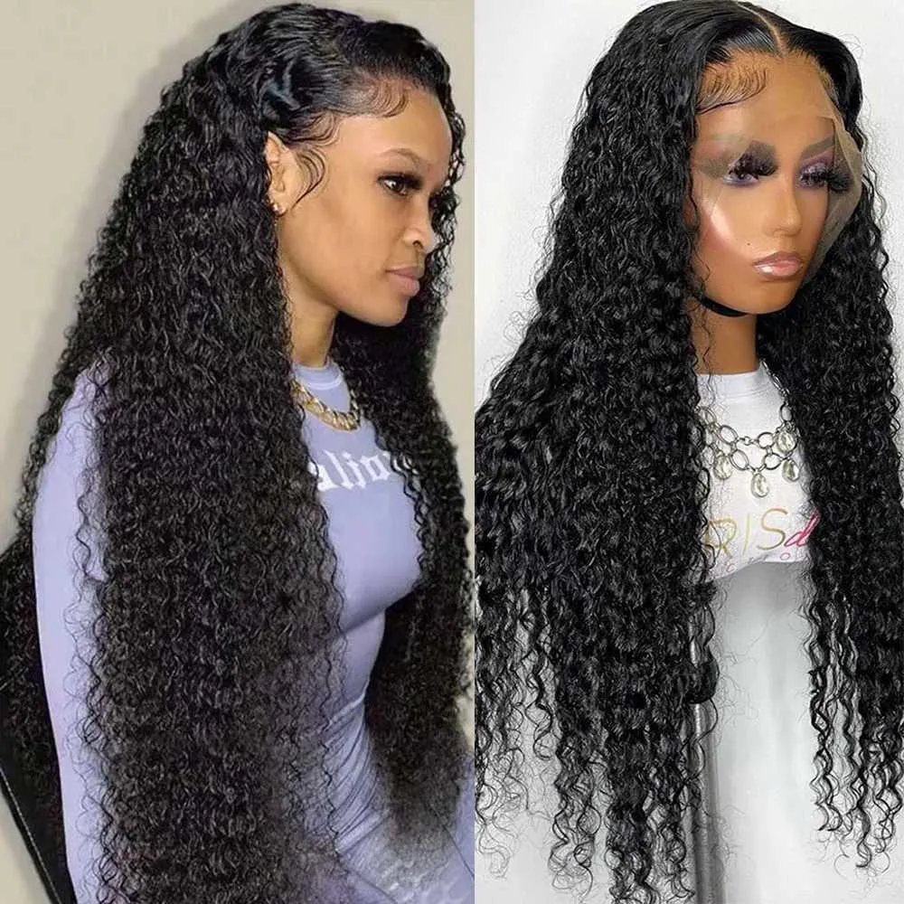 Hot Lace Perücken Kryssma Schwarz Lange Kinky Curly Synthetikfront für Frauen vorgezupft mit Babyhaar Hochtemperaturbeständig 221216