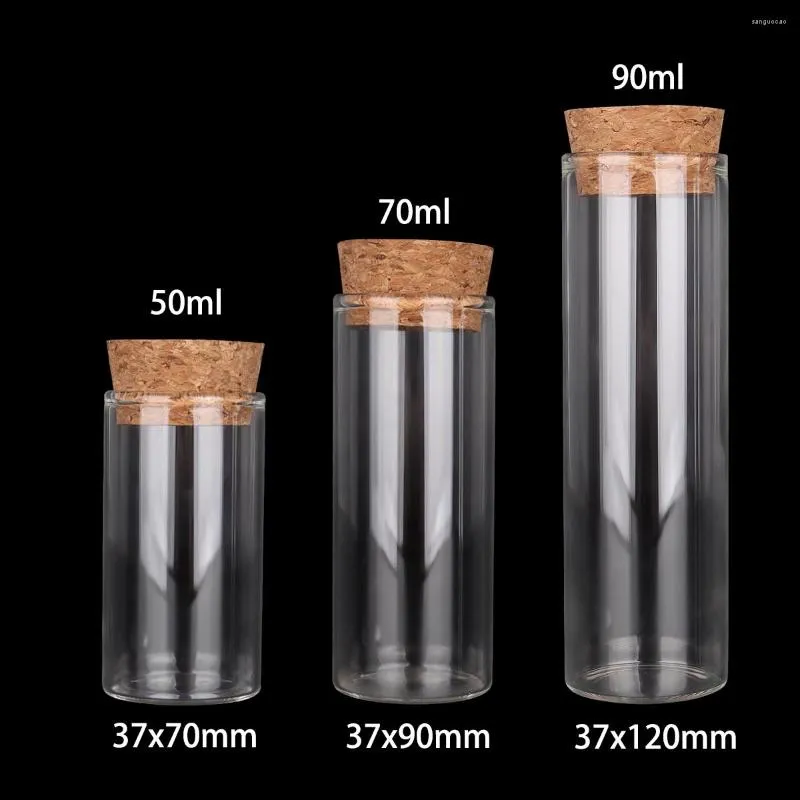 Bouteilles de stockage 24 pièces 50 ml/70 ml/90 ml Tubes à essai en verre Transparent avec bouchon en liège pour faveurs de mariage 3 tailles u-pick