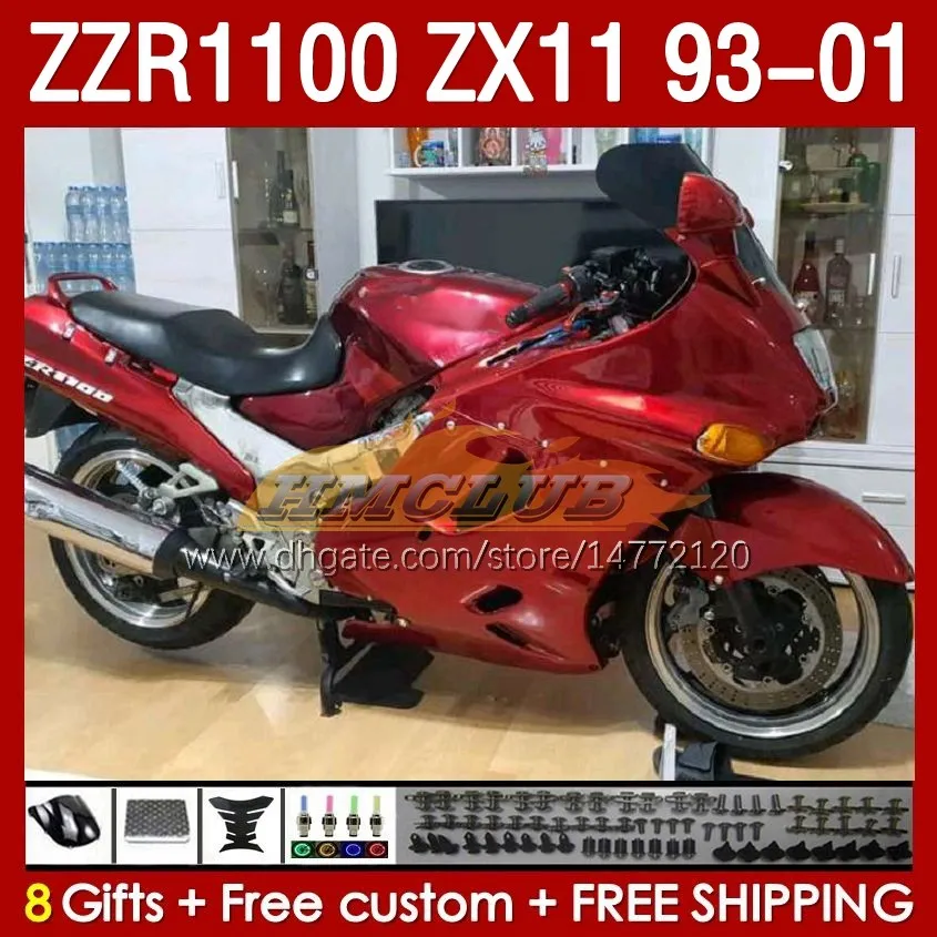 Body for Kawasaki Ninja ZX-11 R ZX-11R 93 01 ZZR1100 1993 1994 1995 1996 1997 165NO.151 ZZR-1100 ZX 11 R 11R ZX11 R ZZR 1100 CC ZX11R 1998 1998 1999 2000 2001 Dark Red Dark Red