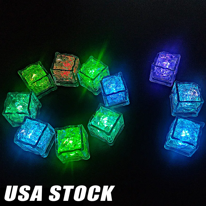 Led Ice Cubes 가벼운 물 활성화 플래시 빛나기 큐브 조명 빛나는 유도 웨딩 생일 막대 음료 장식 960 PCS USALIGHT