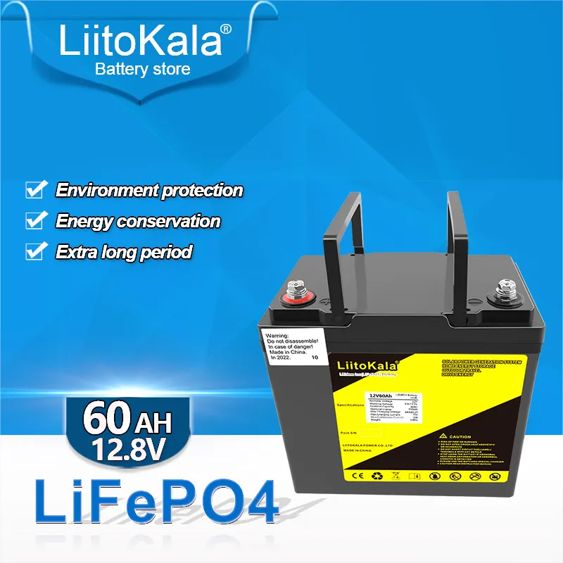 LiitoKala 12v 60ah lifepo4 batteripaket 12,8v litium 12,8v60ah Järnfosfatbatteri med 4S 50A BMS LCD-skärm 14,6V laddare