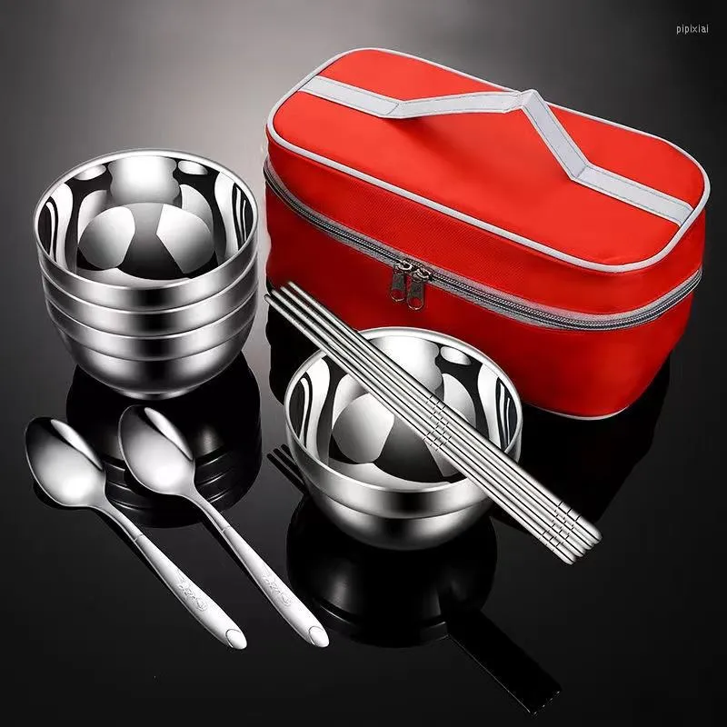 Bowls Outdoor Tableware Bowl 304 Stainless Steel Portable Camping Picnic Bag Children Adult Travel Set