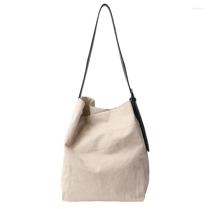 Evening Bags Shoulder Bag Korean Linen Women's Casual Fashion Canvas Drawstring Pu Leather Strap Messenger