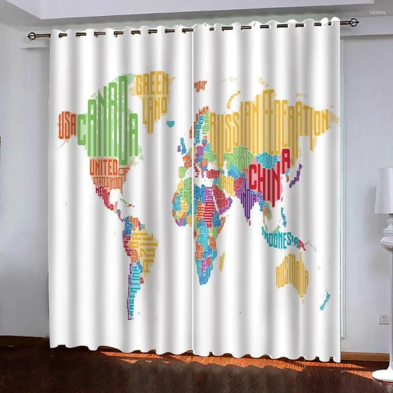 Curtain Fashion And Simple Map Painting 3D Window Curtains Living Room Luxury Bedroom Custom Size Blackout