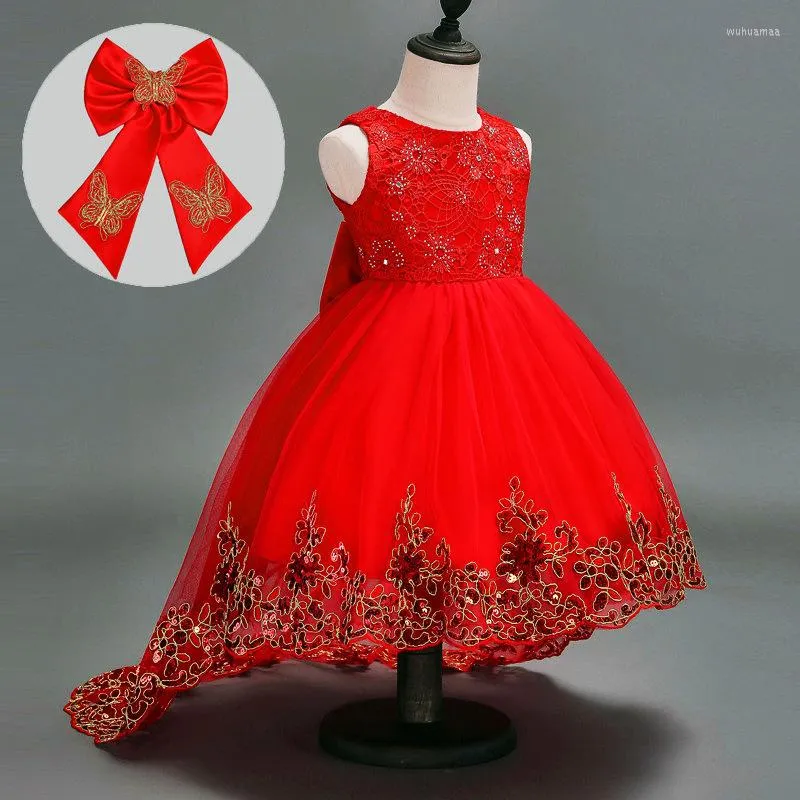 Abiti da ragazza con fiocco grande per bambini, abito lungo a fiori, per bambini, damigella d'onore, formale, elegante, principessa, vestido per abiti da festa di nozze