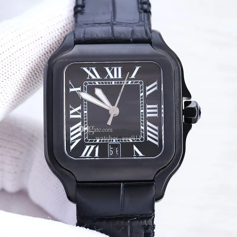 Luxury Black Mens Watches Classic Automatic Mechanical Watch Leather Strap 40mm Perfect Quality Business Waterproof Wristwatch Gift