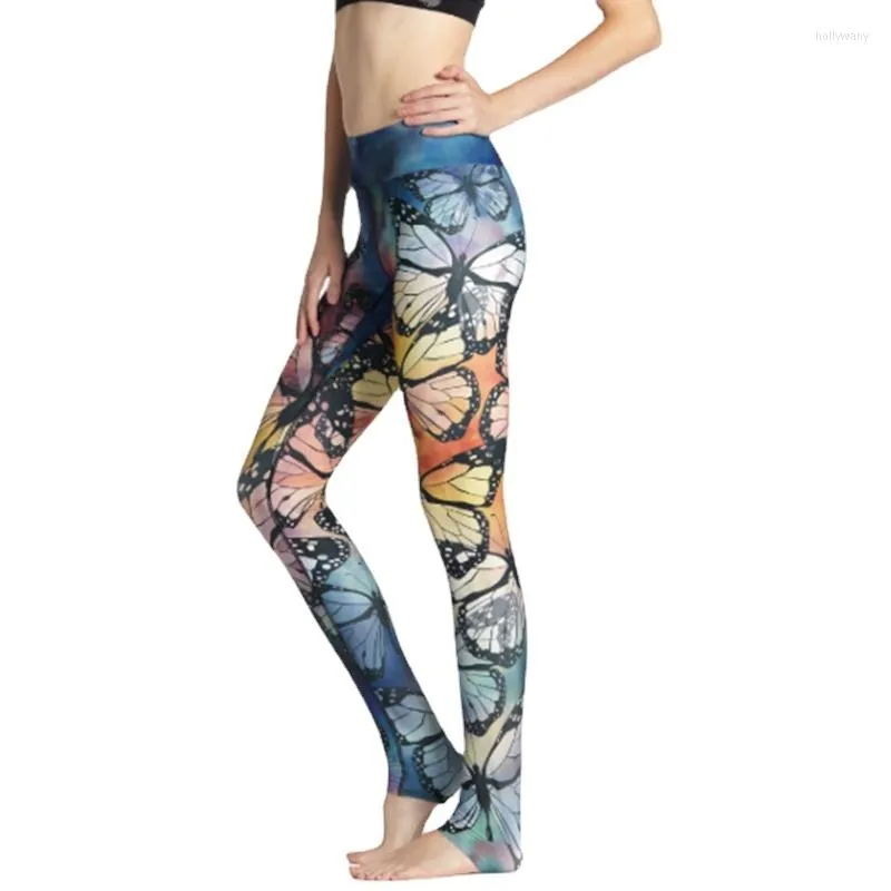 Aktive Hosen Bunte Schmetterling Drucken Marke Yoga Atmungsaktiv Schnell Trocknend Sexy Sport Leggings Erarbeiten Kleidung Frauen YSO58