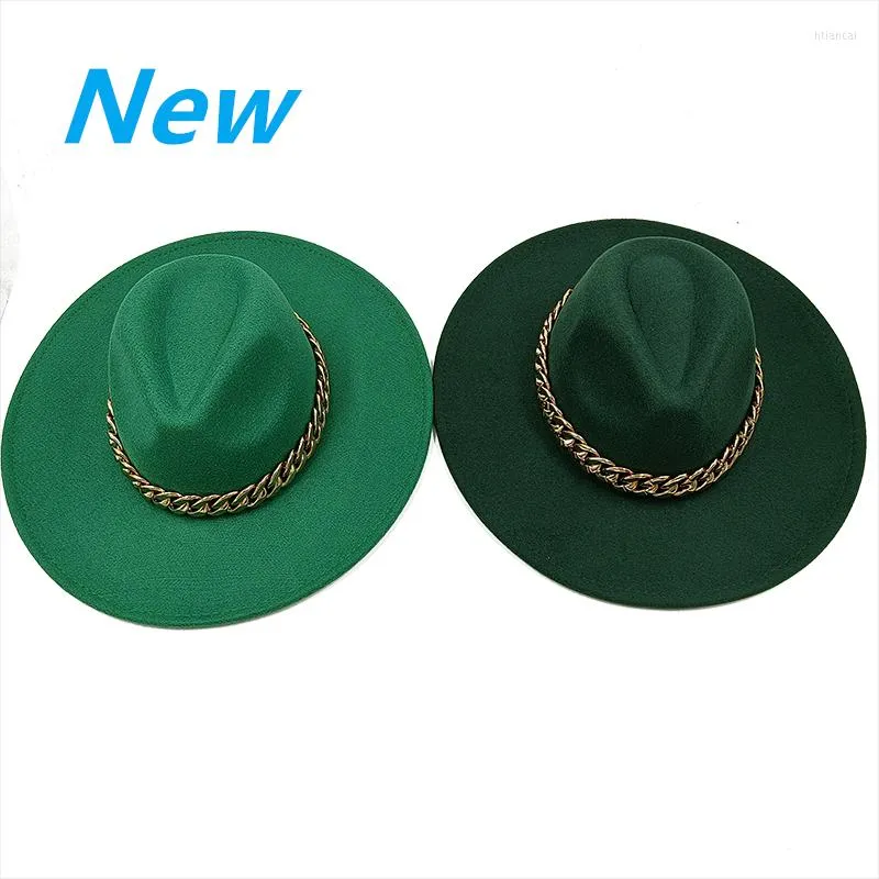 Boinas 2023 Docha de chapéu de fedora de fedora espessada Design verde escuro Panamá abrangente Panamá sentiu gorras femininas de jazz masculino