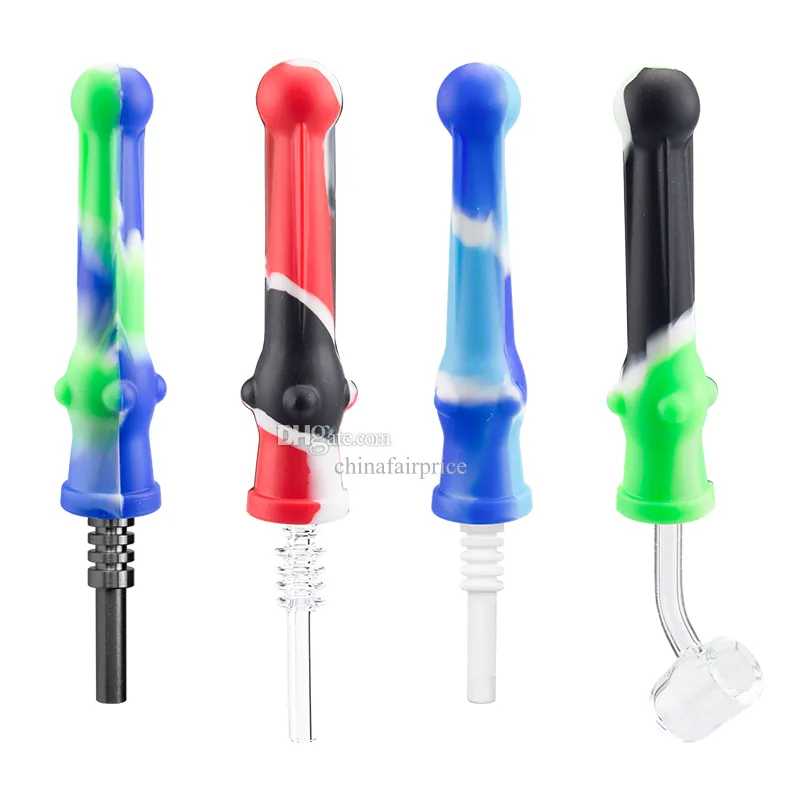 Chinafairprice SI003 Pipe à fumer en silicone 14 mm en céramique à quartz avec clous colorés pour plate-forme Dab avec capuchon