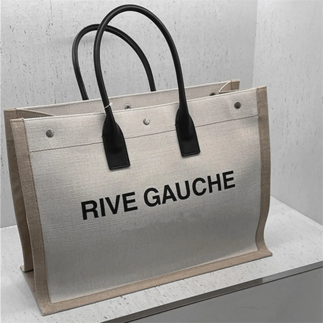 トレンド女性ハンドバッグRive Gauche Tote Bag 48cmファッションリネン財布デザイナー肩の大きなビーチショッピングバッグレターSキャンバ227o