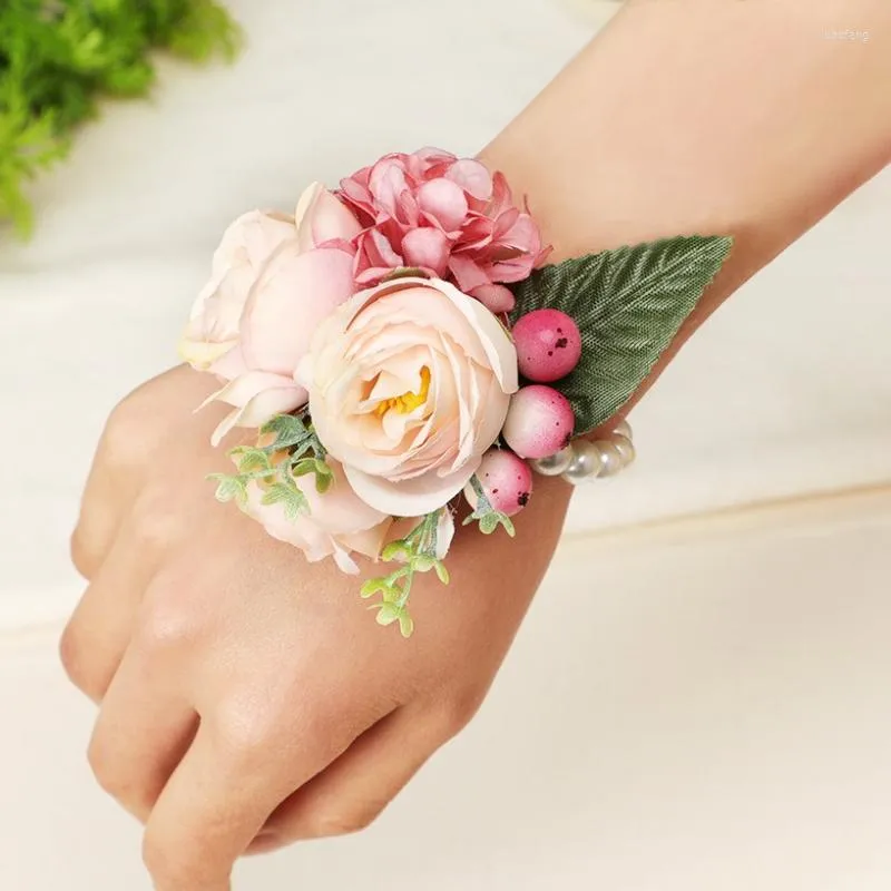 Decorative Flowers Korean Wrist Corsage Bridesmaid Sisters Hand Artificial Bride For Wedding Dancing Party Decor Bridal Prom