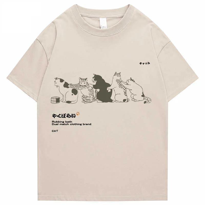 T-shirt da uomo 2022 T-shirt da uomo Hip Hop Streetwear Kanji giapponese Harajuku T-shirt da gatto divertente T-shirt estiva a maniche corte T-shirt in cotone con stampa T230103