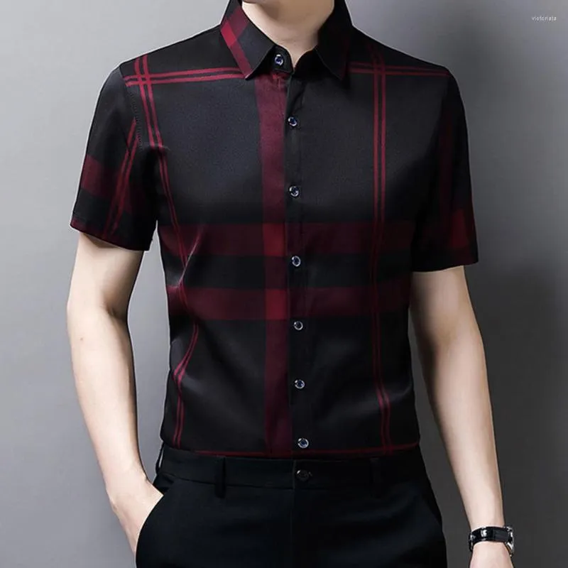 Mäns casual skjortor trendiga män skjorta snabb torr mild stil kort ärm enbröstad kofta formell
