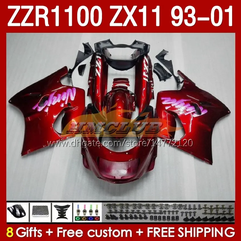 Body For KAWASAKI NINJA ZX-11 R ZZR-1100 ZX-11R ZZR1100 ZX 11 R 11R ZX11 R 1993 1994 1995 2000 2001 165No.12 ZZR 1100 CC ZX11R 93 94 95 96 97 98 99 00 01 Fairing Kit red factory