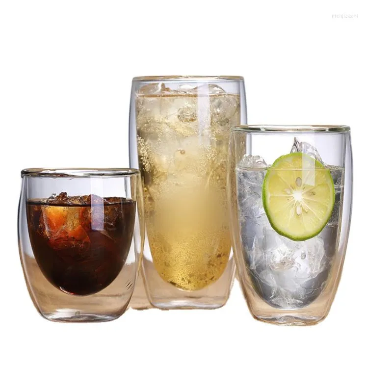 Wine Glasses 4/2/1Pcs Heat-resistant Double Wall Glass Cup Beer Espresso Coffee Handmade Mug Tea Whiskey Cups Drinkware