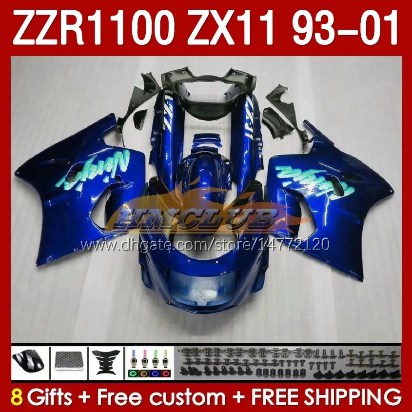 Body for Kawasaki Blue Glossy Ninja ZX-11 R ZZR-1100 ZX-11R ZZR1100 ZX 11 R 11R ZX11 R 1993 1994 1995 2000 2001 165no.130 ZZR 1100 CC ZX11R 93 94 95 96 97 99 99 00 01 Fairing Kit Kit Sit