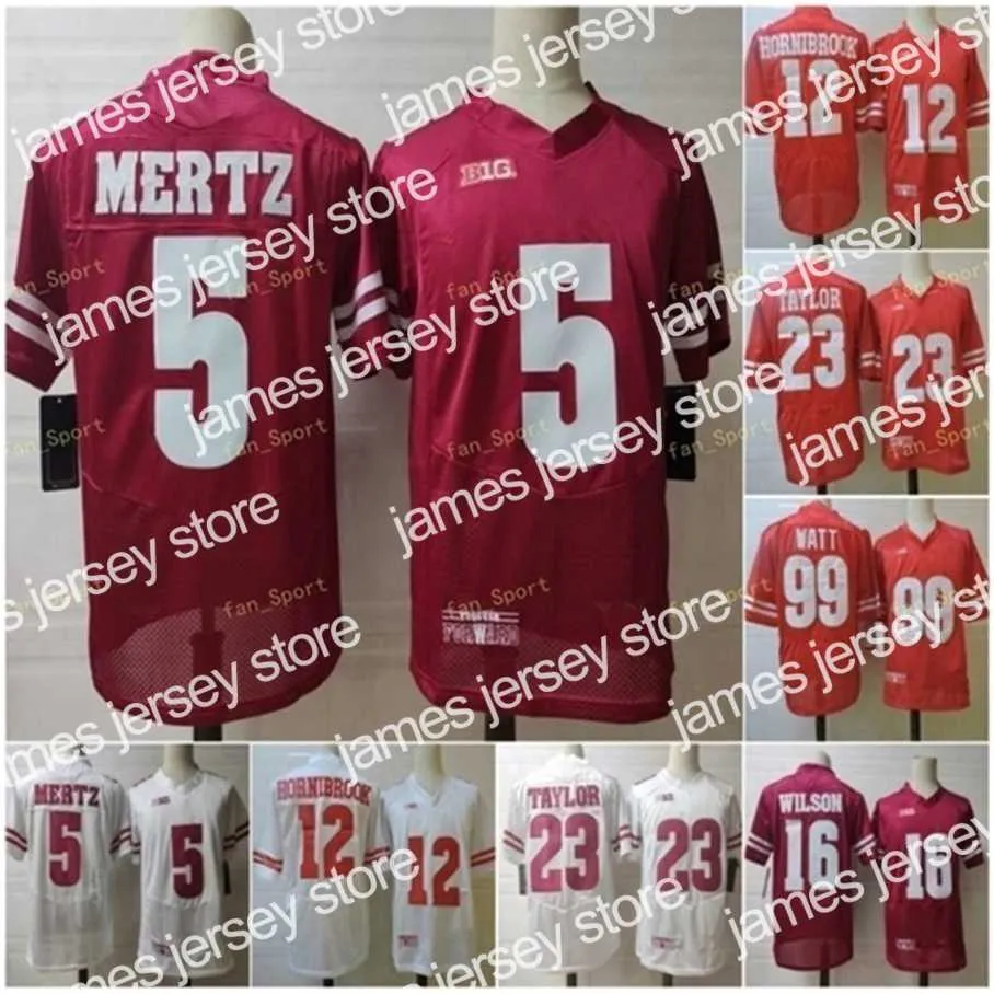 كلية كرة القدم الأمريكية ارتداء NCAA Wisconsin Badgers 23 Jonathan Taylor Football Jerseys Stitched 5 Graham Mertz 16 Russell Wilson 99 J.J. وات 12 Akers Hornibr