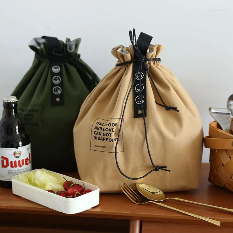 Ensembles de vaisselle sac à bento isolé large ouverture toile cordon boîte à lunch stockage école sac à main pique-nique camping accessoires de cuisine