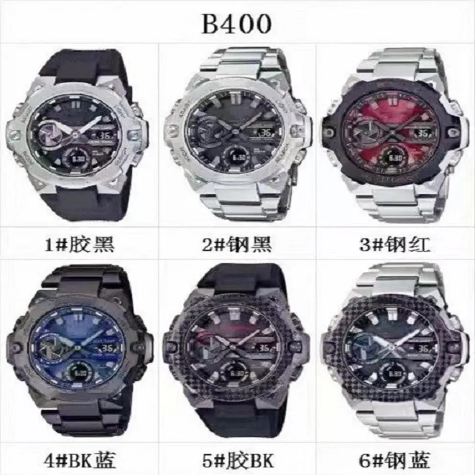 GST-B400 Montre numérique à quartz de sport pour hommes Fonction complète en acier inoxydable de haute qualité Étanche World Time231p