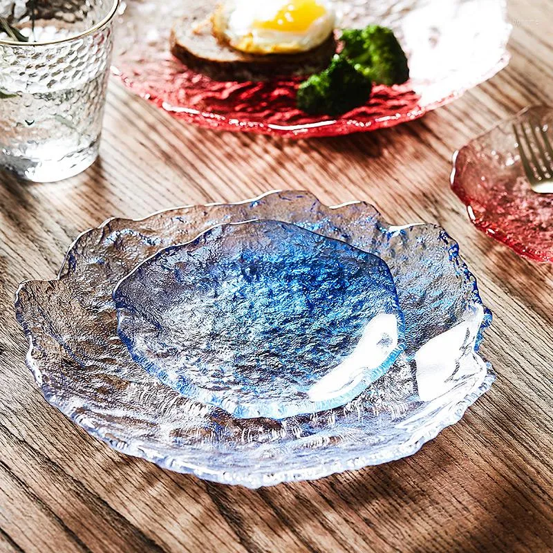 Assiettes Style japonais verre glace bleu nordique pour le dîner plateau de fruits bibelot plat thé tasse tapis Pad théière dessous de plat