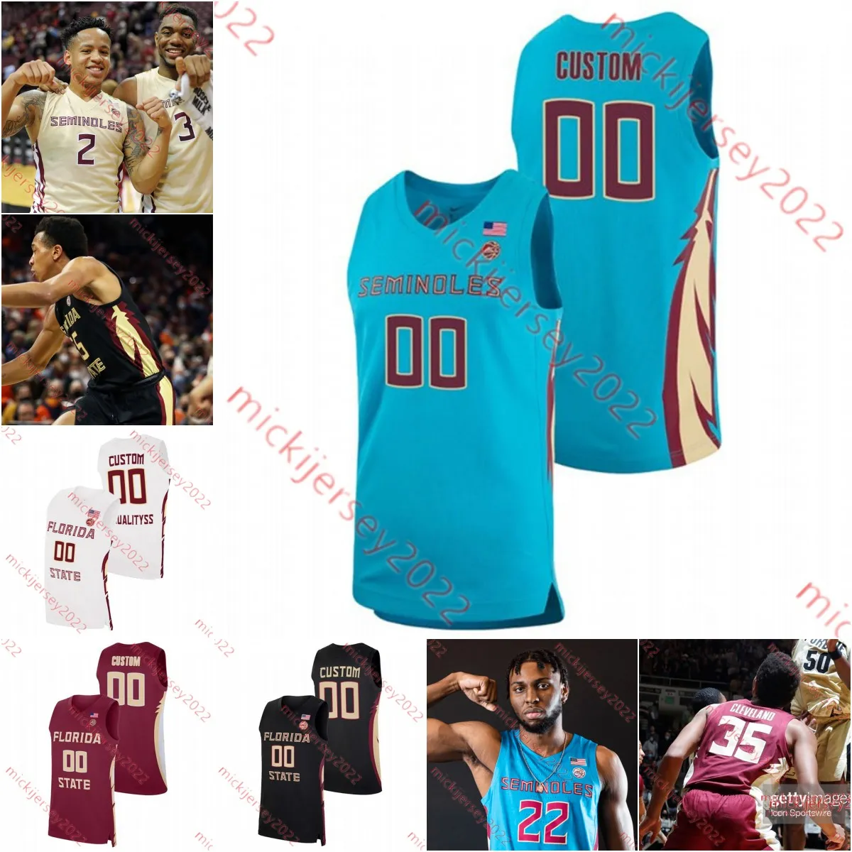 Maglie da basket di State Florida State Custom Florida Cameron Corhen De'ante Green Jeremiah Bembry Baba Miller Tom House Cam'ron Fletcher Darin Green Jr. Fsu Maglie