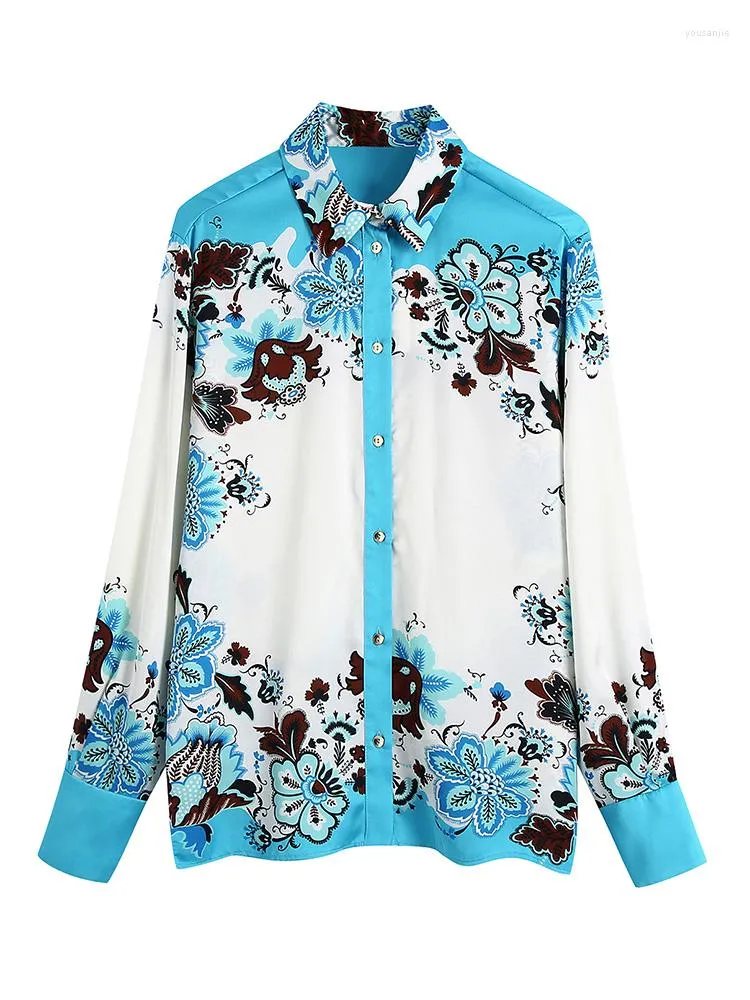 Blusas de mujer, ropa de primavera para mujer, Tops abotonados, camisa con estampado Floral Vintage, cuello de solapa superior, camisas elegantes de manga larga para mujer, blusa