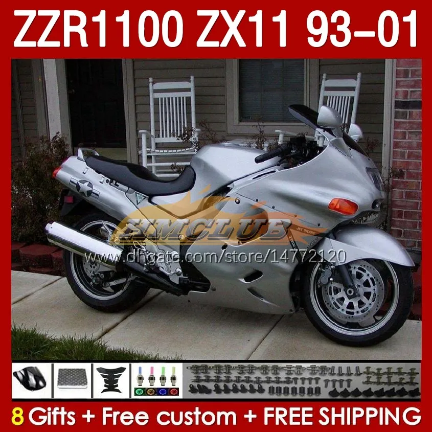 Body for Kawasaki Ninja ZX-11 R ZZR-1100 ZX-11R ZZR1100 ZX 11 R 11R ZX11 R 1993 1994 1995 2000 2001 165NO.24 ZZR 1100 CC ZX11R 93 94 95 96 97 98 99 00 01 Fairing Kit Silvery Blossny