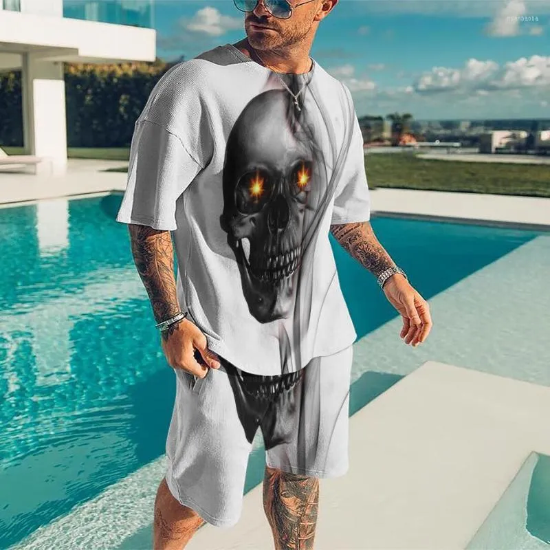 Men's Tracksuits Street Men 3D Impressão grande Hip-hop Skull T-shirt Suit punk textura personalizada Romance