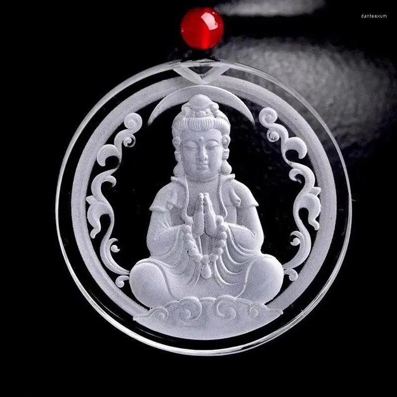 Pendentifs Colliers Fine Blanc Naturel Cristal Sculpté À La Main Guanyin Bouddha Pendentifs Chandail Chaîne Collier Chanceux Pour Femmes Hommes Bénissent Bijoux