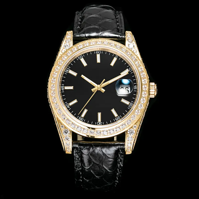 Diamond Mens Watch Automatic Mechanical Watchs Leatherwear Strap 41mm Watch Designer Sapphire Waterproof Luminous Watches
