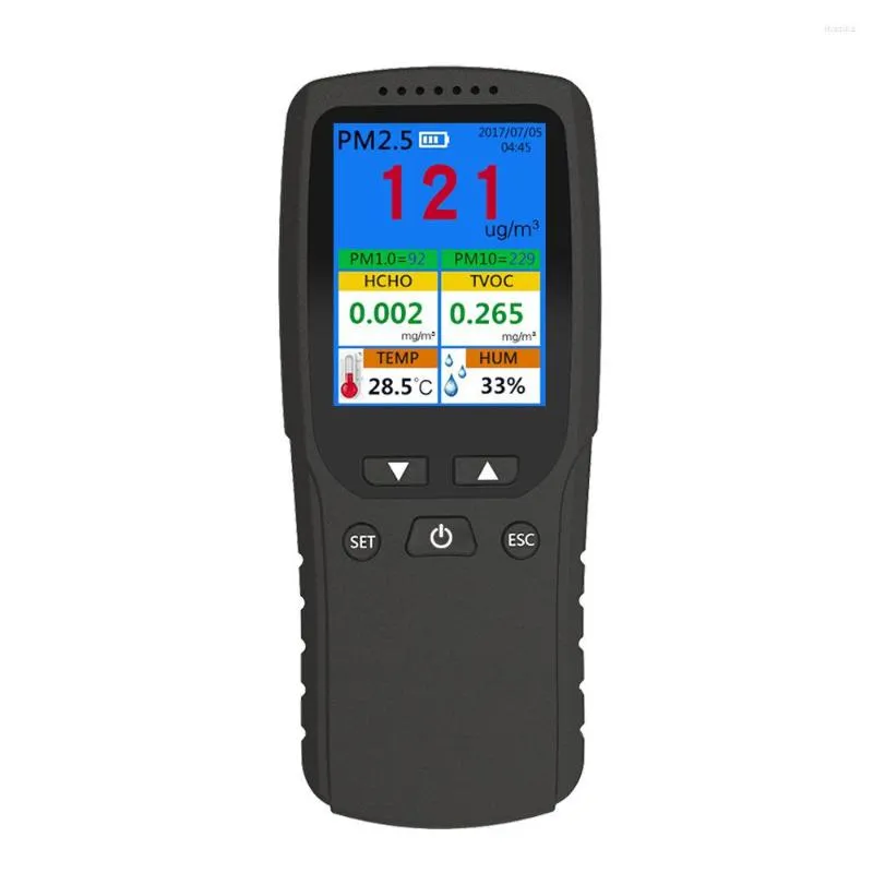 I 13 PM2.5/PM1.0/PM10/HCHO/TVOC/AQI/Temperatur/fuktdetektor LCD Färg Display Hemtemperatur och fuktighet Upptäckt